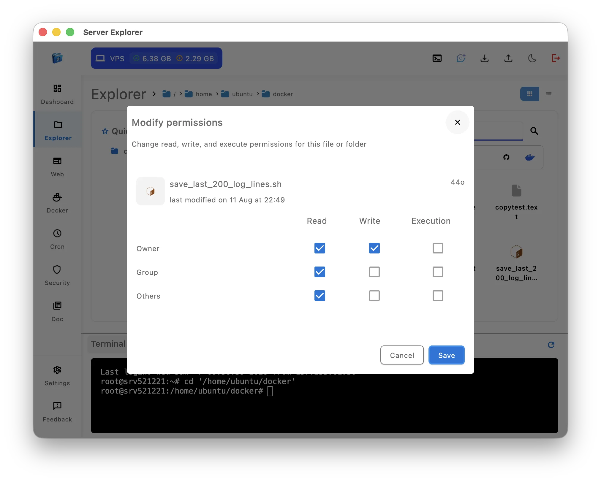 SSH without terminal : visual modify file permission